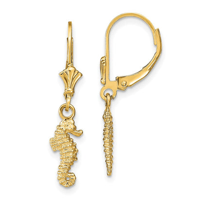 14K Gelbgold Seepferdchen-Ohrringe mit Klappbrisur