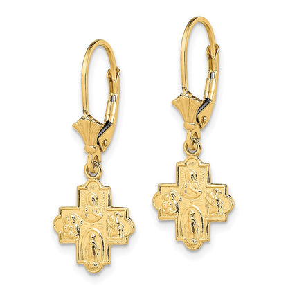 14K Gelbgold Klein 4-way Medaille Kreuz Ohrhänger mit Brisur