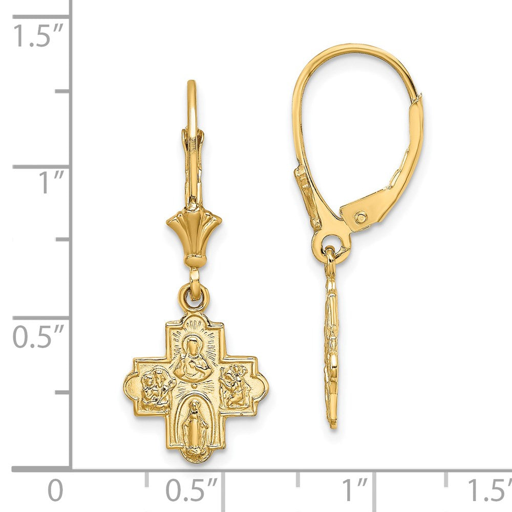 14K Gelbgold Klein 4-way Medaille Kreuz Ohrhänger mit Brisur