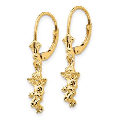 14K Gelbgold Ohrringe mit Engel-Motiv und Leverback-Verschluss