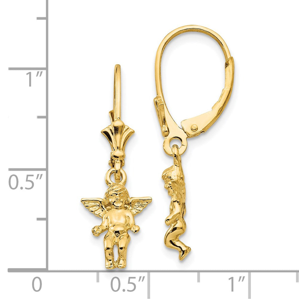 14K Gelbgold Ohrringe mit Engel-Motiv und Leverback-Verschluss