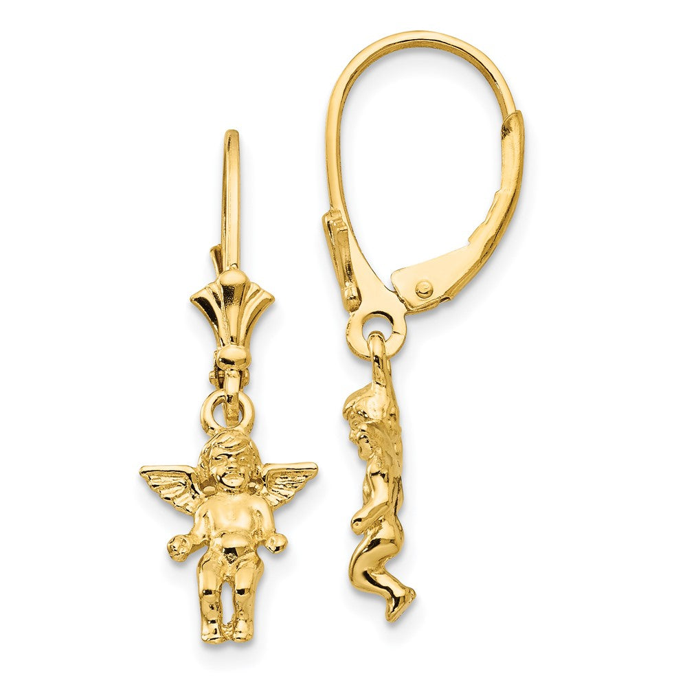 14K Gelbgold Ohrringe mit Engel-Motiv und Leverback-Verschluss