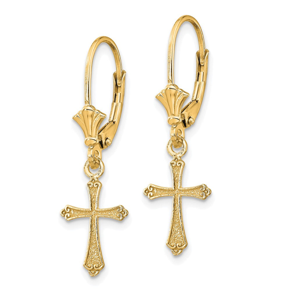 14K Gelbgold Kreuz Ohrhänger mit Brisur
