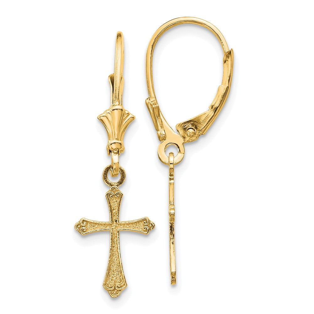 14K Gelbgold Kreuz Ohrhänger mit Brisur
