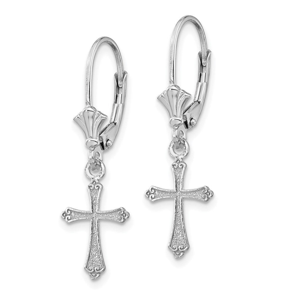 14K Weißgold Kreuz Ohrhänger mit Brisur