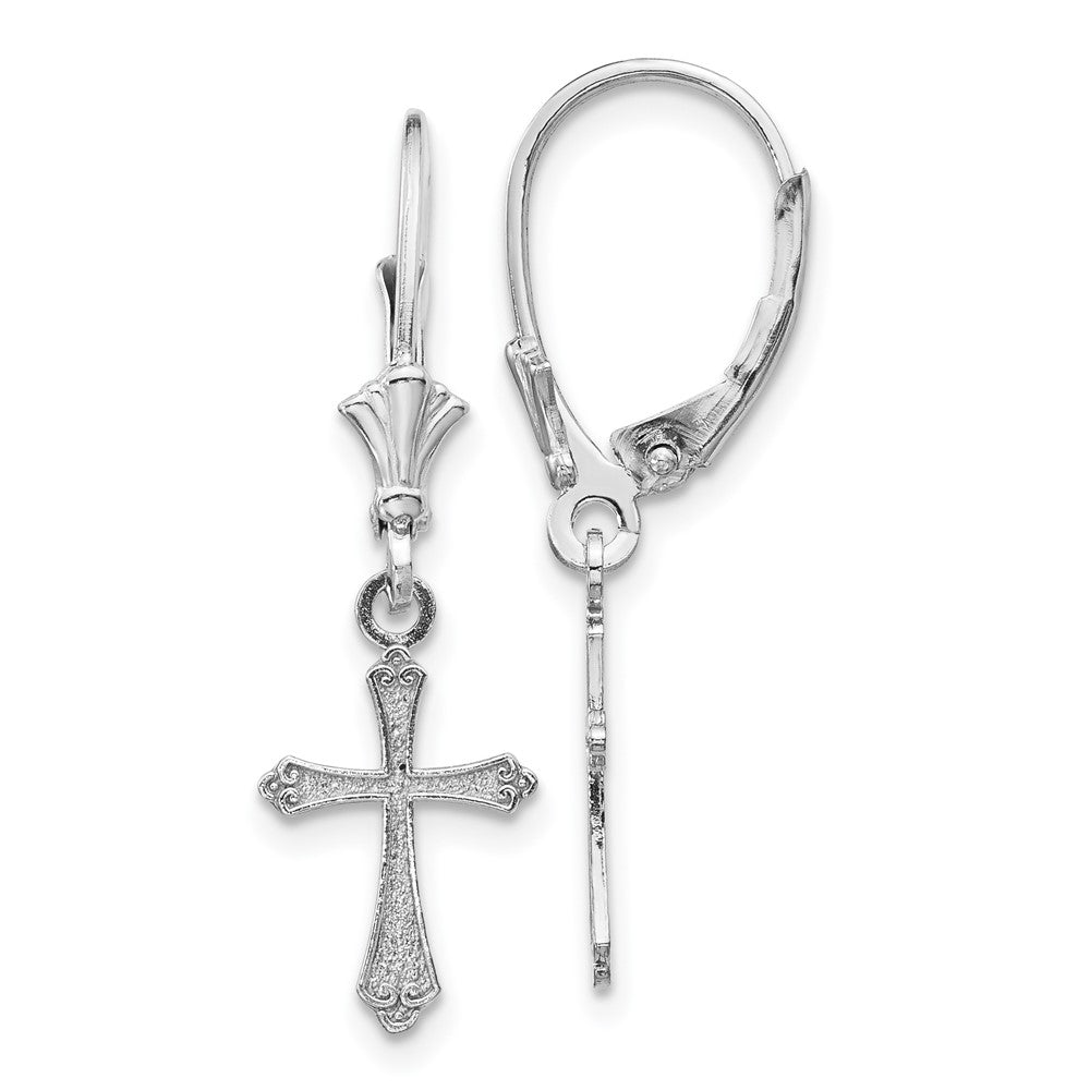 14K Weißgold Kreuz Ohrhänger mit Brisur