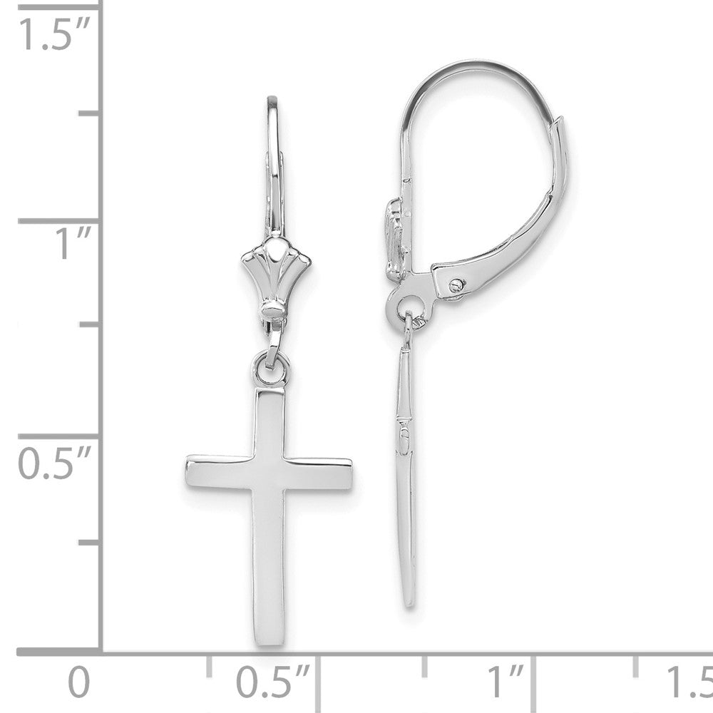 14K Weißgold Ohrringe mit poliertem Kreuz und Leverback-Verschluss