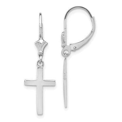 14K Weißgold Poliert Kreuz Ohrhänger mit Brisur