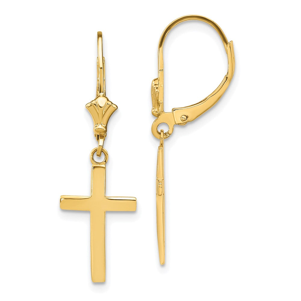14K Gelbgold Kreuz-Ohrringe mit Klappbrisur, poliert
