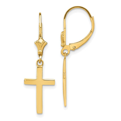 14K Gelbgold Kreuz-Ohrringe mit Klappbrisur, poliert