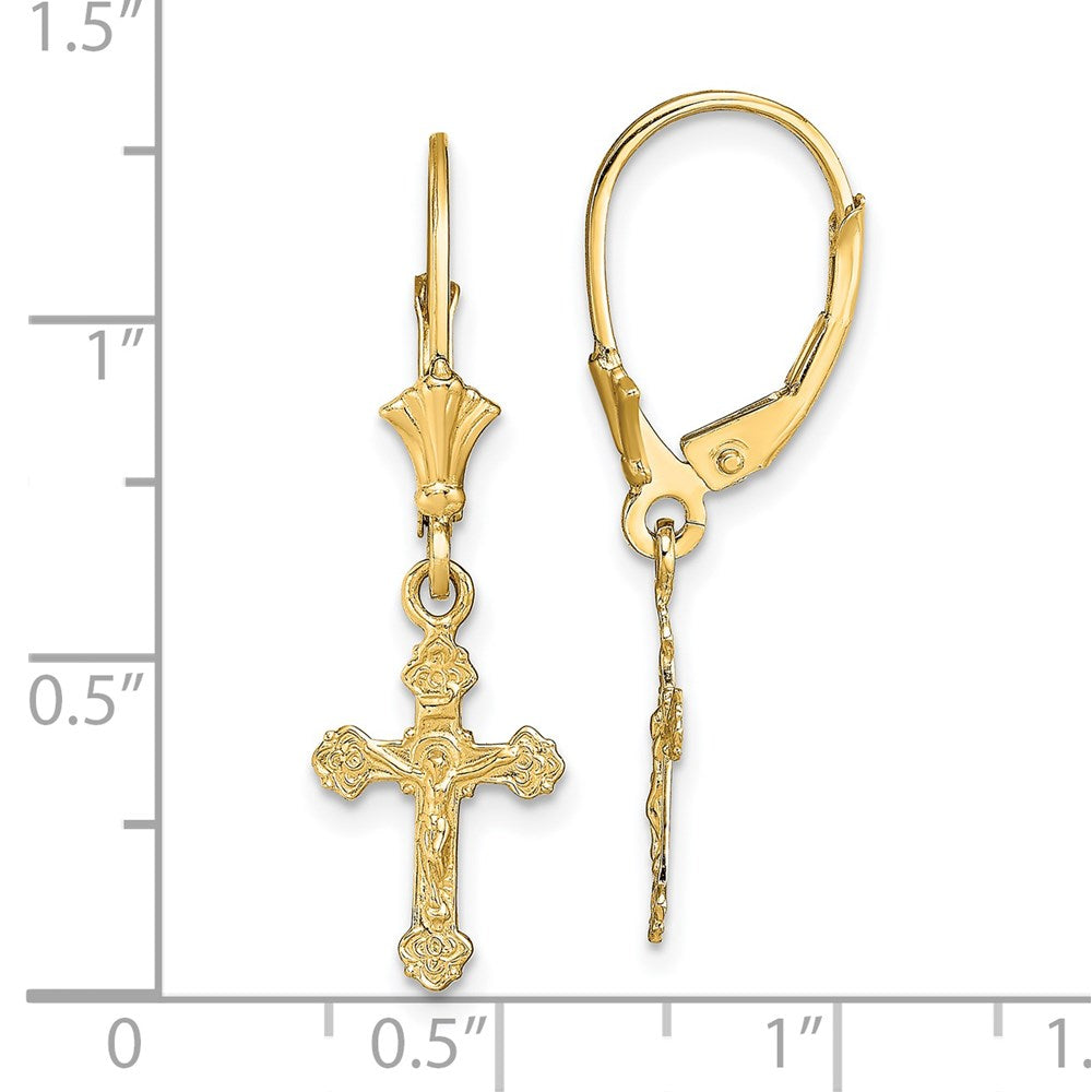 14K Gelbgold Kruzifix Ohrhänger mit Brisur