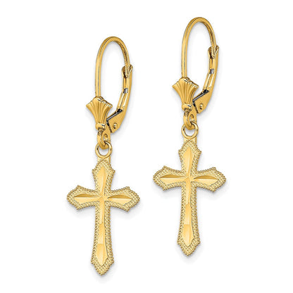 14K Gelbgold Diamantiert Kreuz mit Gekugelt Kante Ohrhänger mit Brisur