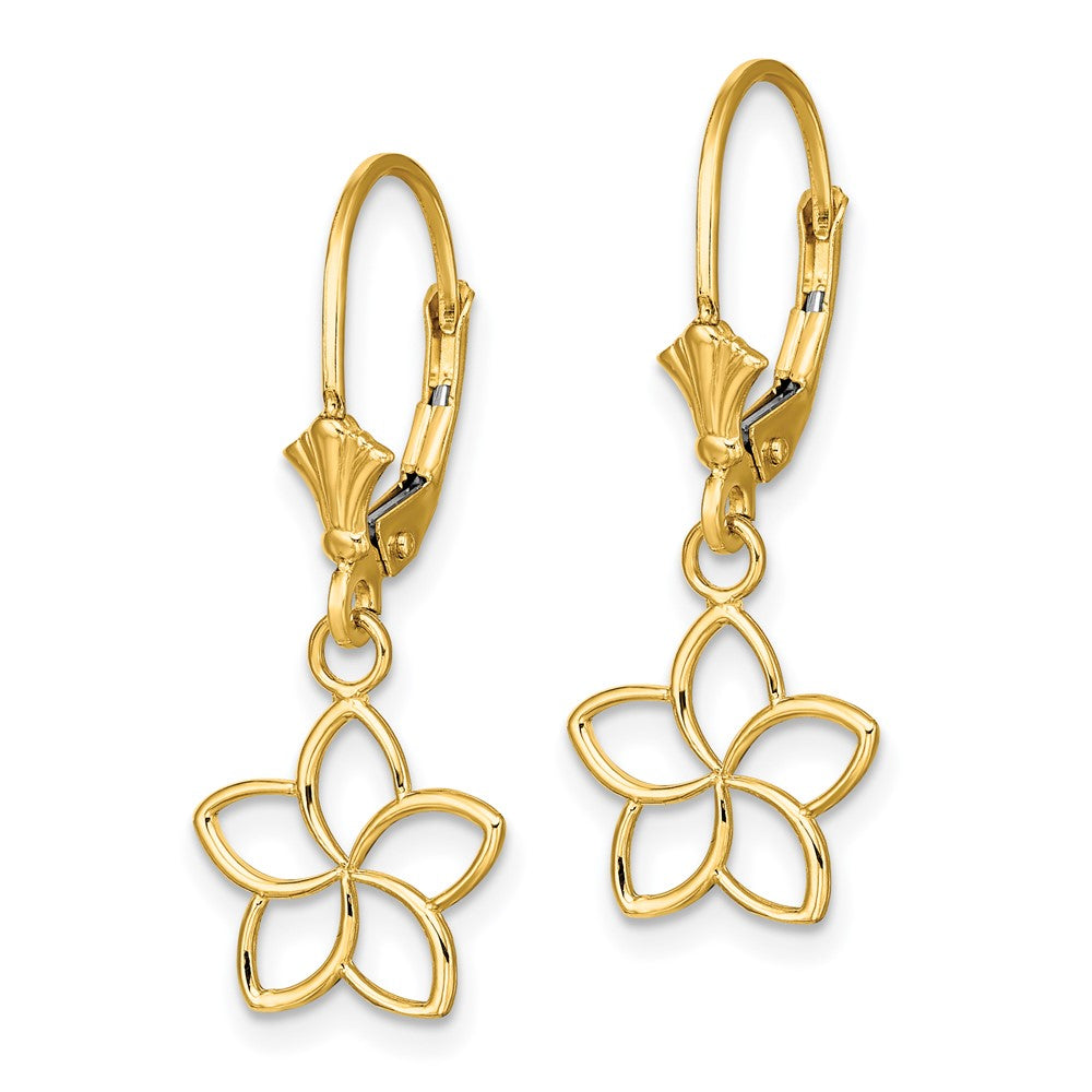 14K Gelbgold Poliert Ausgeschnitten Blume Ohrhänger mit Brisur