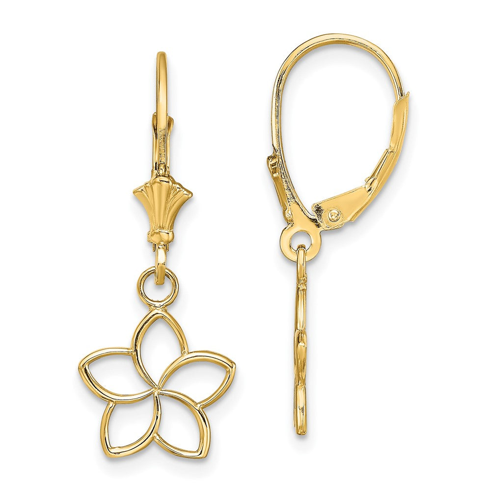 14K Gelbgold Poliert Ausgeschnitten Blume Ohrhänger mit Brisur
