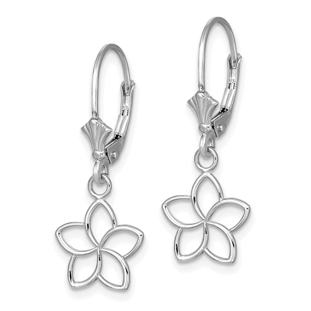 14K Weißgold Poliert Ausgeschnitten Blume Ohrhänger mit Brisur