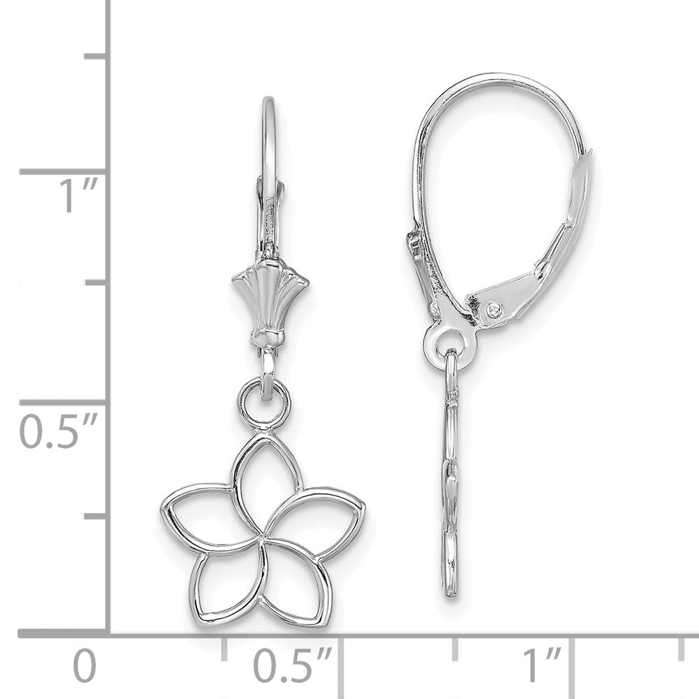 14K Weißgold Poliert Ausgeschnitten Blume Ohrhänger mit Brisur