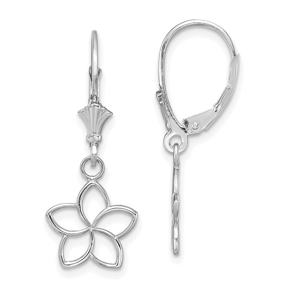 14K Weißgold Poliert Ausgeschnitten Blume Ohrhänger mit Brisur