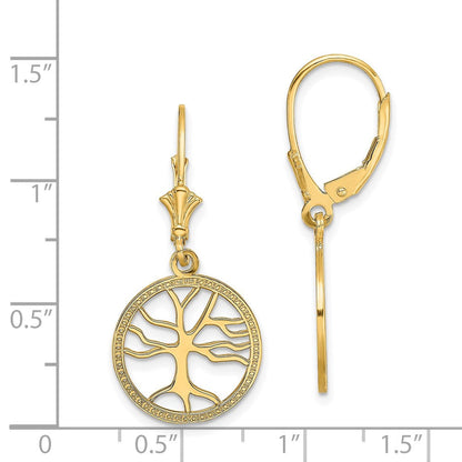 14K Gold Ohrringe Lebensbaum im runden Rahmen mit Brisurverschluss, Gelbgold