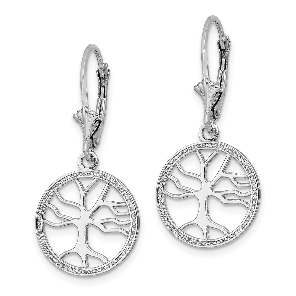 14K Weißgold Baum Of Leben in Rund Rahmen Ohrhänger mit Brisur