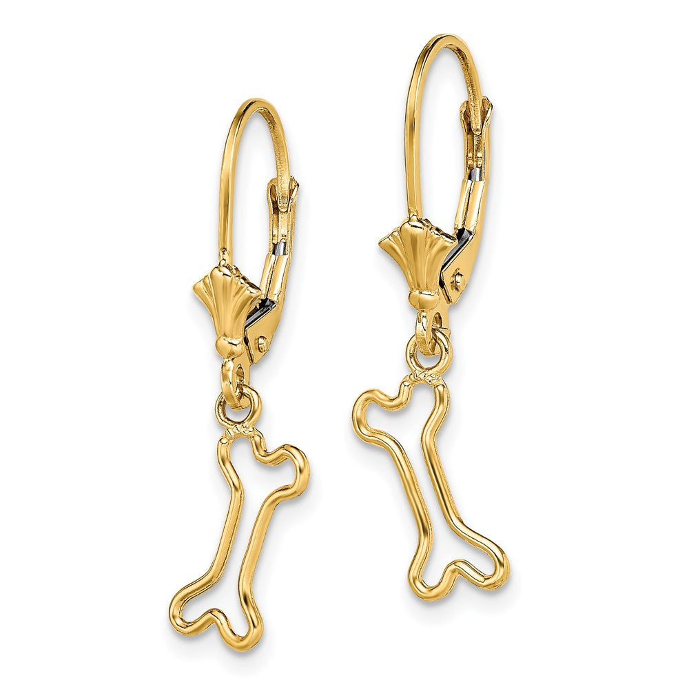 14K Gelbgold Mini Hund Bone Ohrhänger mit Brisur