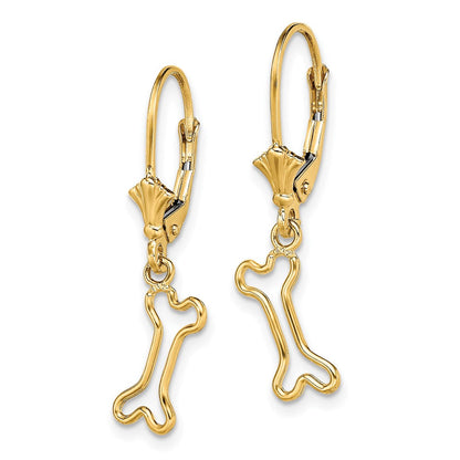 14K Gelbgold Mini Hund Bone Ohrhänger mit Brisur