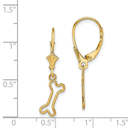 14K Gelbgold Mini Hund Bone Ohrhänger mit Brisur