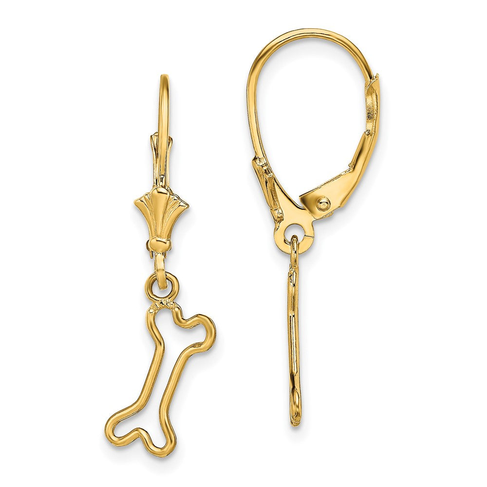14K Gelbgold Mini Hund Bone Ohrhänger mit Brisur