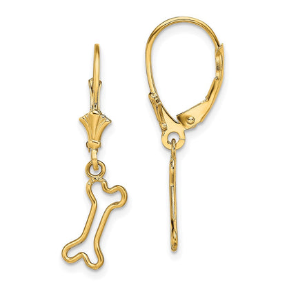 14K Gelbgold Mini Hund Bone Ohrhänger mit Brisur