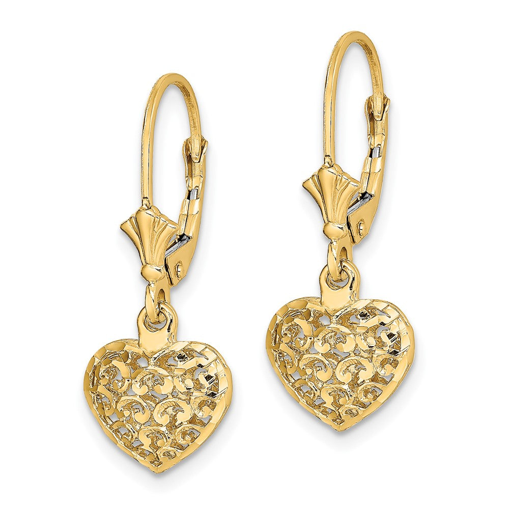 14K Gelbgold Diamantiert Mini Gewölbt Herz Ohrhänger mit Brisur