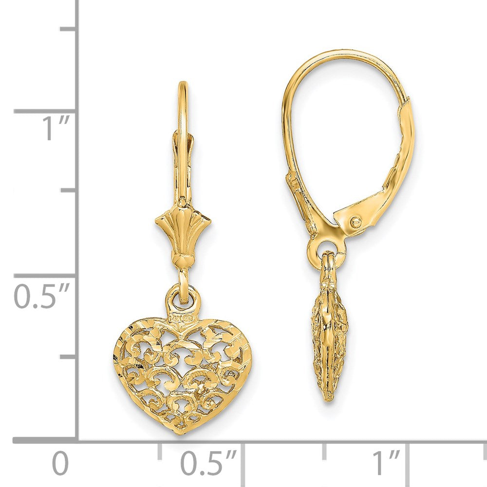 14K Gelbgold Diamantiert Mini Gewölbt Herz Ohrhänger mit Brisur