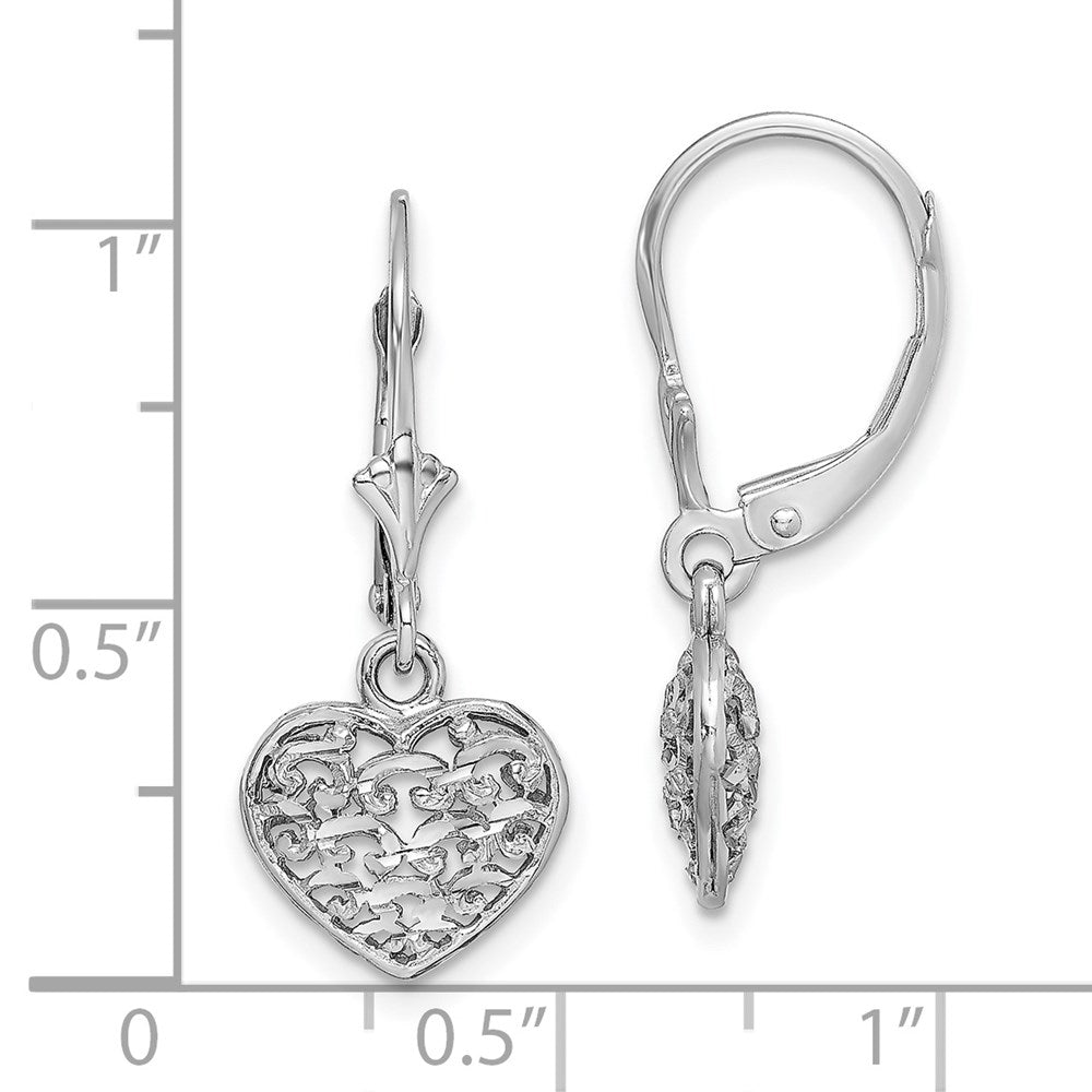 14K Weißgold 3-d Mini Diamantiert Gewölbt Herz Ohrhänger mit Brisur