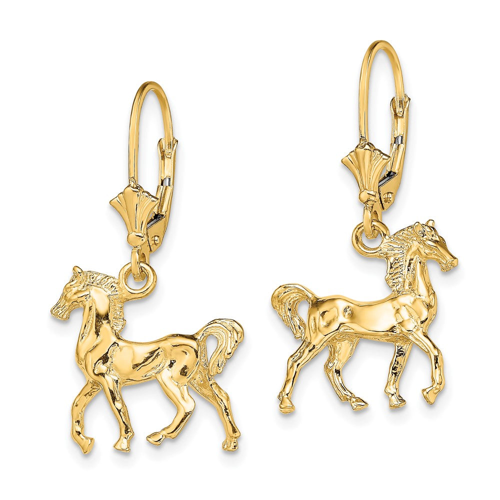 14K Gelbgold 3-D polierte Pferde-Ohrringe mit Klappbrisur