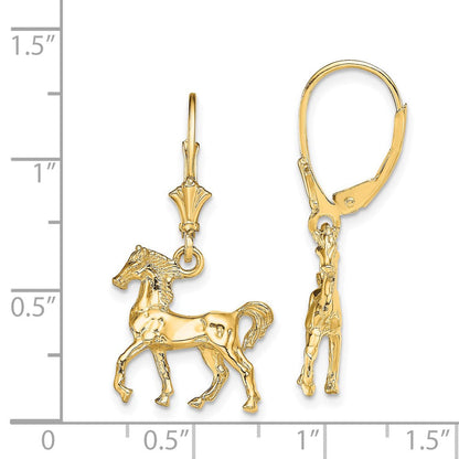 14K Gelbgold 3-D polierte Pferde-Ohrringe mit Klappbrisur