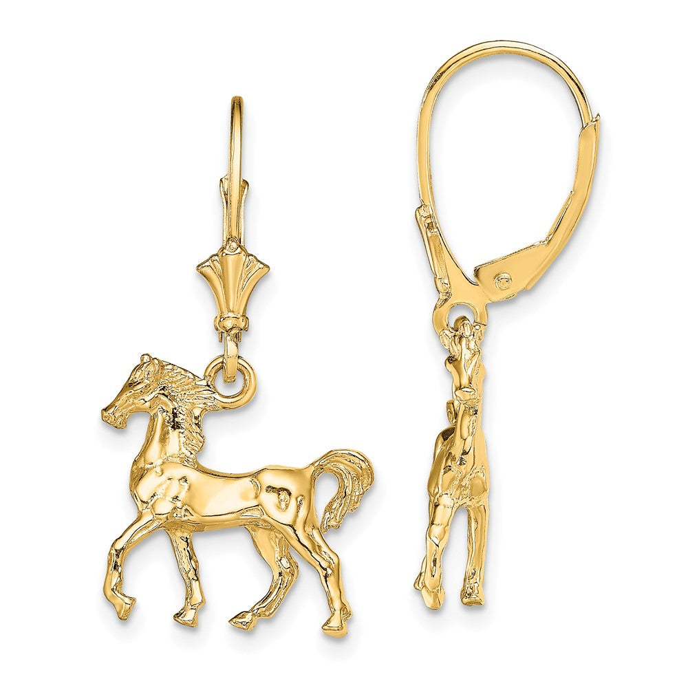 14K Gelbgold 3-D polierte Pferde-Ohrringe mit Klappbrisur