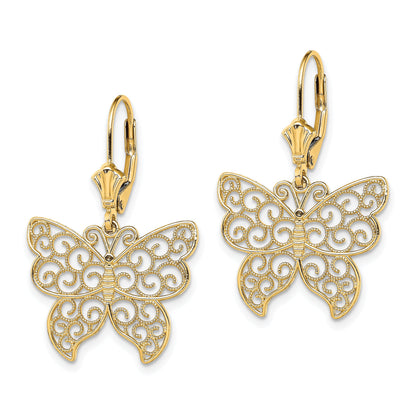 14K Gelbgold Schmetterling mit Gekugelt Filigran Flügel Ohrhänger mit Brisur