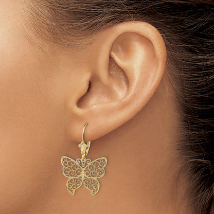14K Gelbgold Schmetterling mit Gekugelt Filigran Flügel Ohrhänger mit Brisur