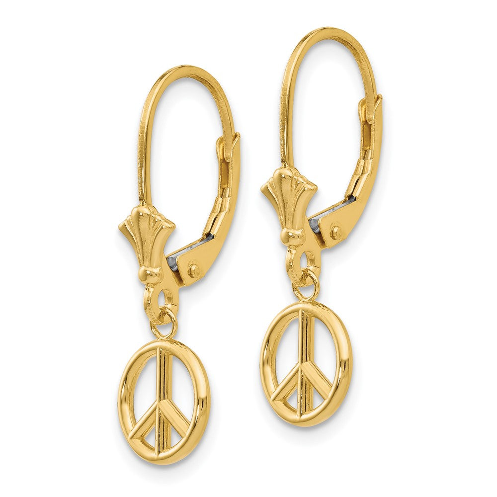 14K Gelbgold 3-d Frieden Symbol Ohrhänger mit Brisur