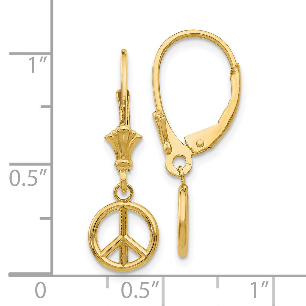 14K Gelbgold 3-d Frieden Symbol Ohrhänger mit Brisur