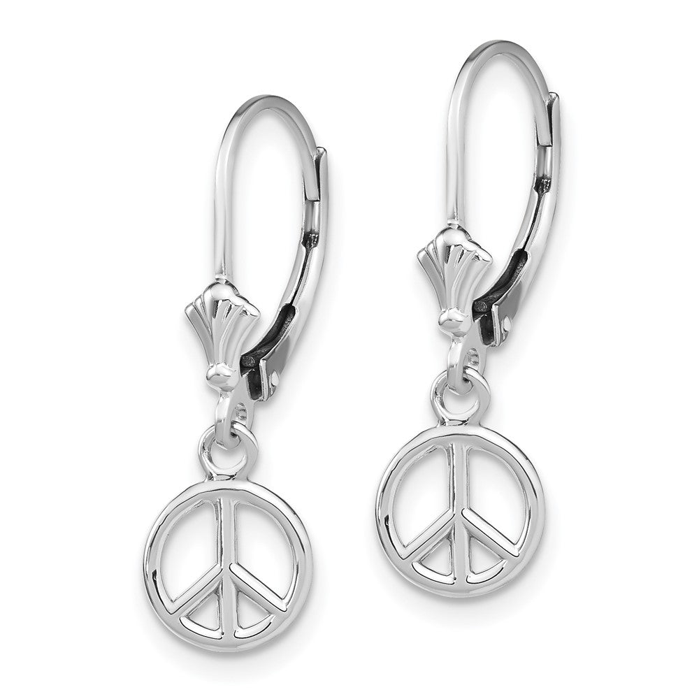 14K Weißgold 3-d Frieden Symbol Ohrhänger mit Brisur