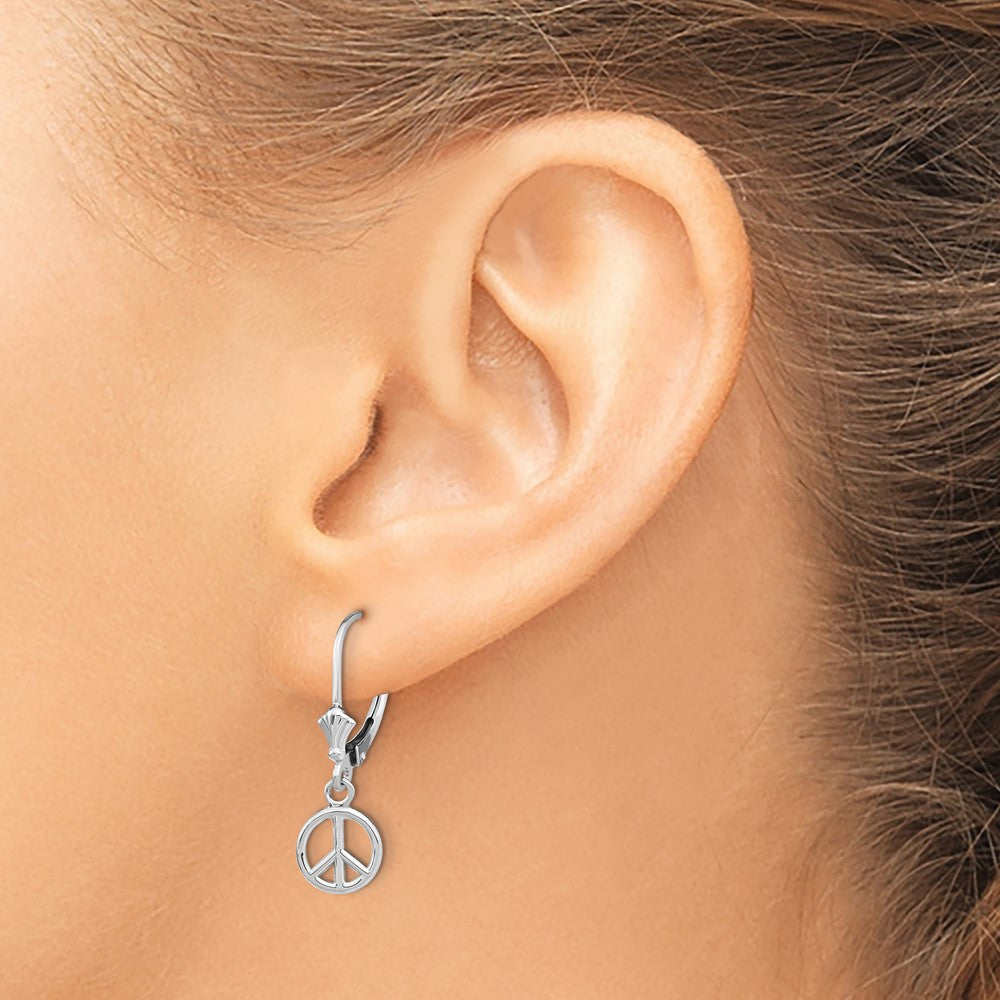 14K Weißgold 3-d Frieden Symbol Ohrhänger mit Brisur