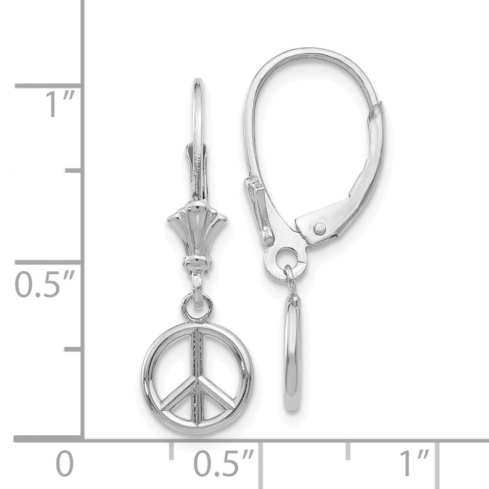 14K Weißgold 3-d Frieden Symbol Ohrhänger mit Brisur