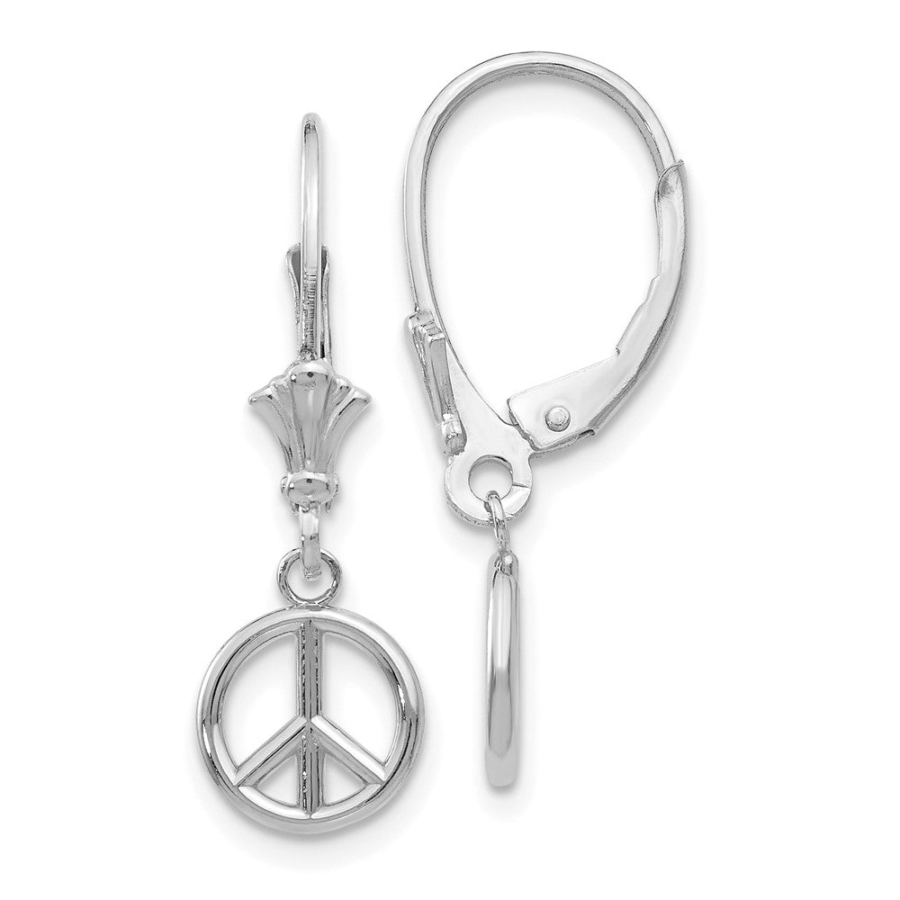 14K Weißgold 3-d Frieden Symbol Ohrhänger mit Brisur
