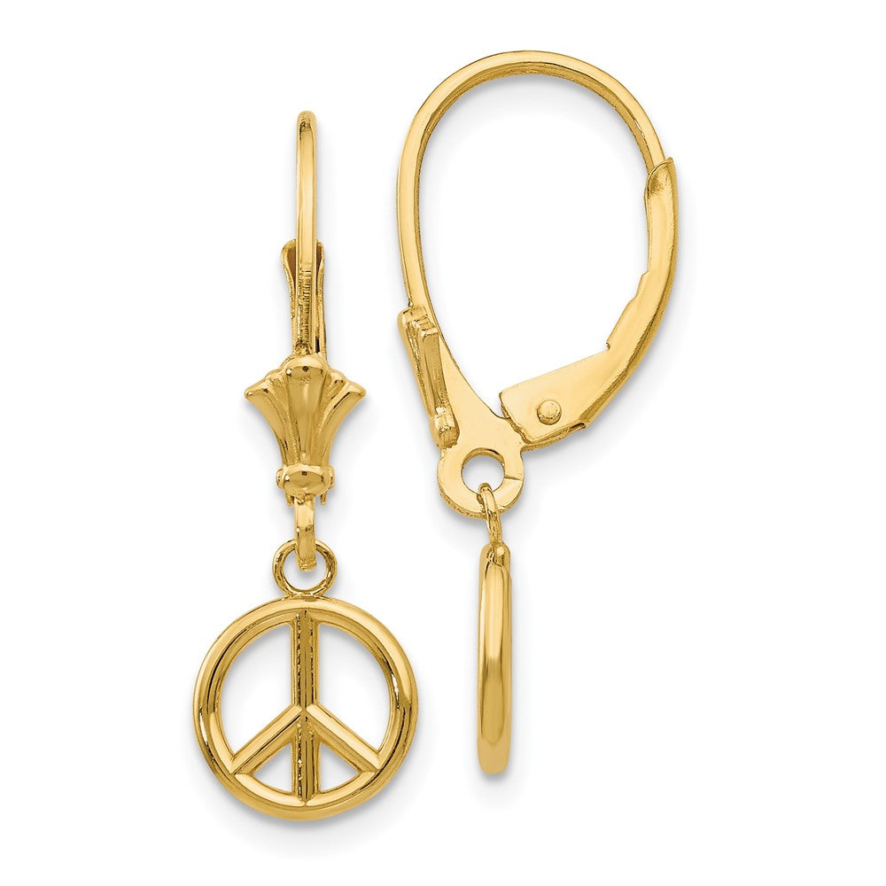 14K Gelbgold 3-d Frieden Symbol Ohrhänger mit Brisur