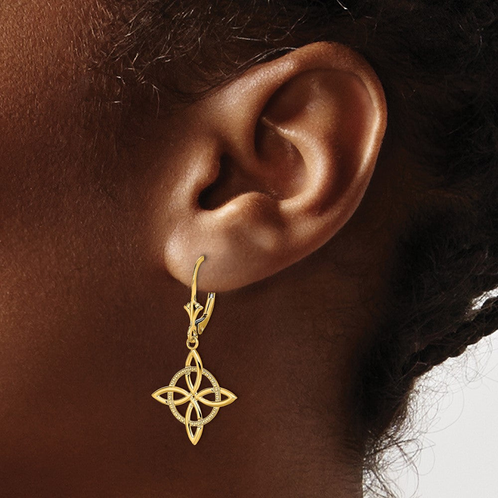 14K Gelbgold Klein Keltisch Memoire Knoten Ohrhänger mit Brisur