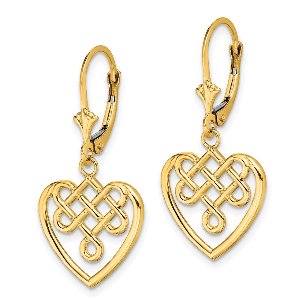 14K Gelbgold Keltisch Knoten Herz Ohrhänger mit Brisur