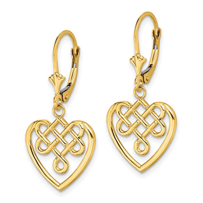 14K Gelbgold Keltisch Knoten Herz Ohrhänger mit Brisur