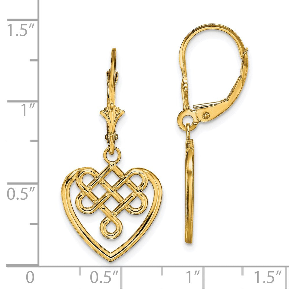 14K Gelbgold Keltisch Knoten Herz Ohrhänger mit Brisur