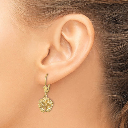 14K Gelbgold 2-d Strukturiert Hibiscus Blume Ohrhänger mit Brisur