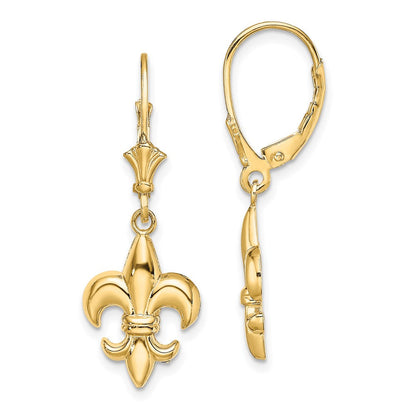 14K Gelbgold Klein Fleur-de-lis Ohrhänger mit Brisur