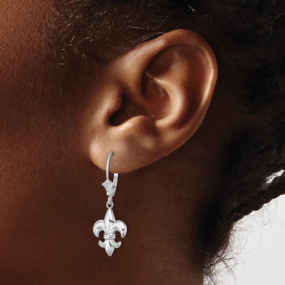 14K Weißgold Klein Fleur-de-lis Ohrhänger mit Brisur